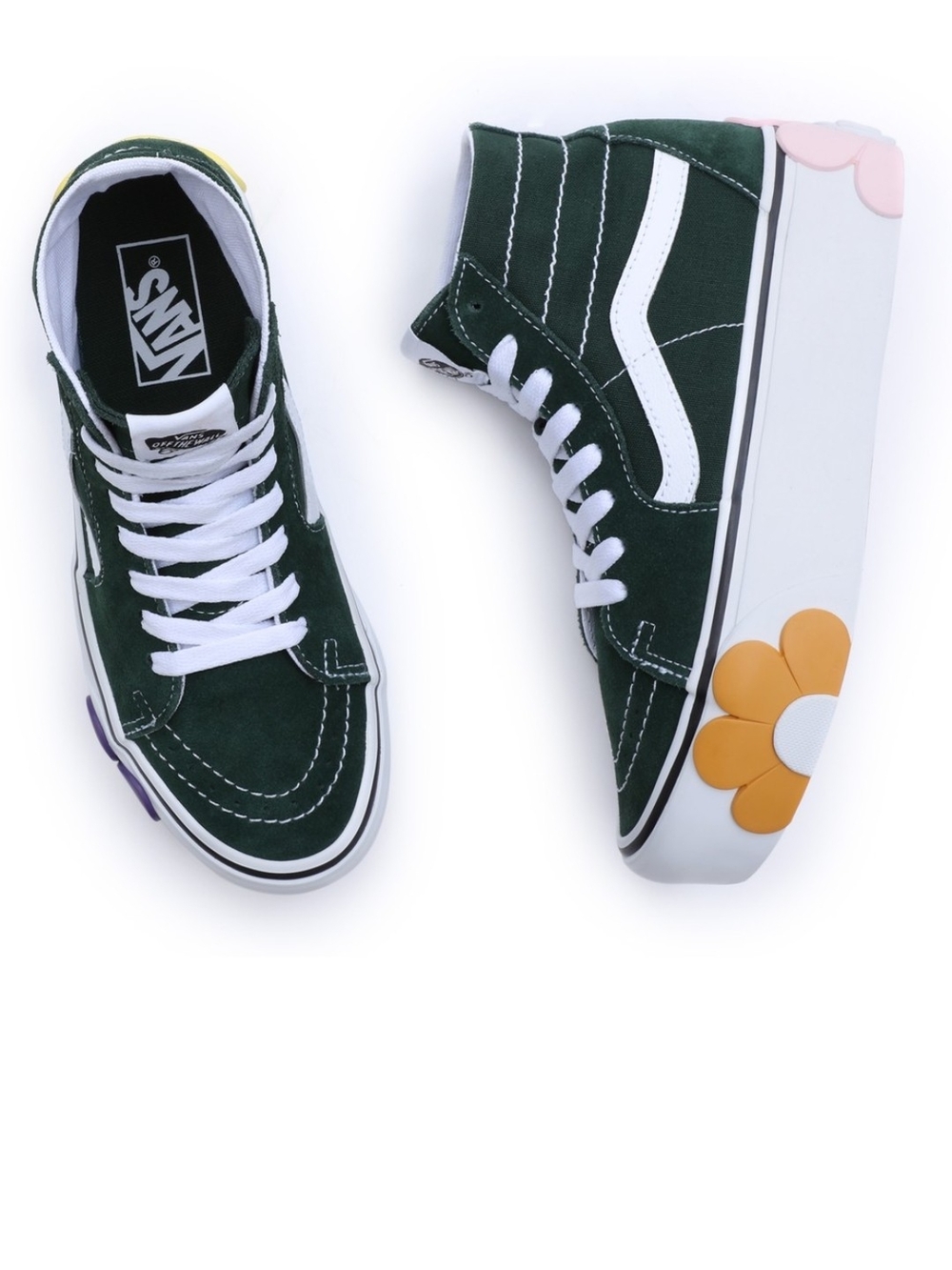 Vans  Sk8-Hi Platform Navy Green Suede Sneakers with Floral Sole Women's 6